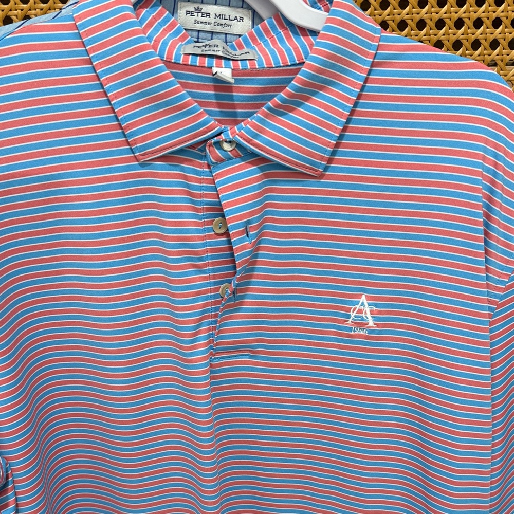 Peter Millar Red and Blue Striped Polo Shirt